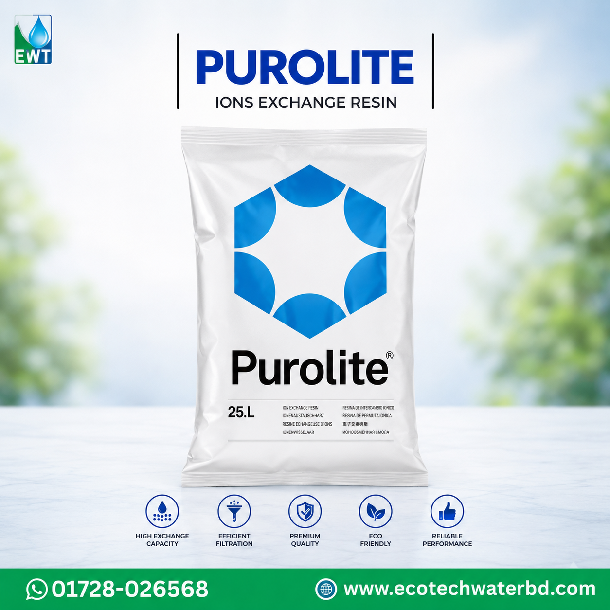 Original Purolite Ion Exchange Resin 25L Price in Bangladesh | Premium Water Softener Resin | EcoTech Water Technology Original Purolite Ion Exchange Resin 25L for Water Softener Plant, RO Pretreatment, DM Plant and Industrial Water Treatment in Bangladesh