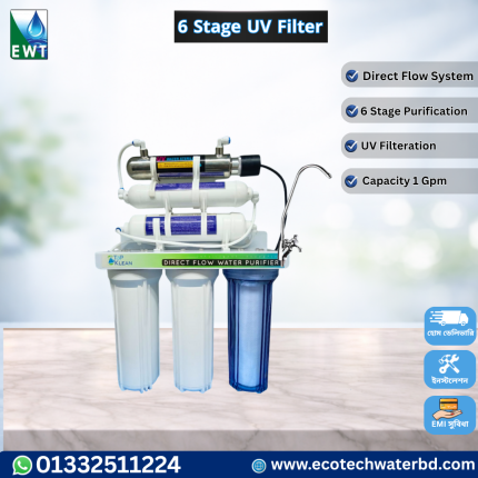 Top Klean 6 Stage UV Water Purifier with Direct Flow System, 6-stage purification and UV filtration technology for safe drinking water in Bangladesh.