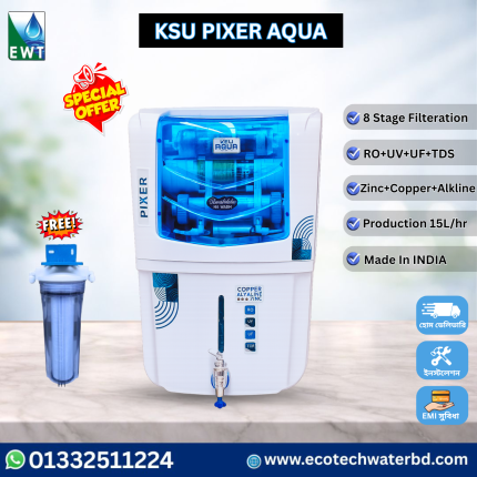KSU Pixer RO Water Purifier with Copper Alkaline Zinc, RO UV UF TDS technology for safe drinking water in Bangladesh